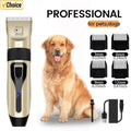 Professional cordless dog grooming clipper with golden retriever