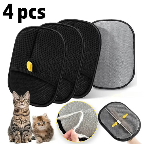 Double-sided pet hair removal gloves with cats