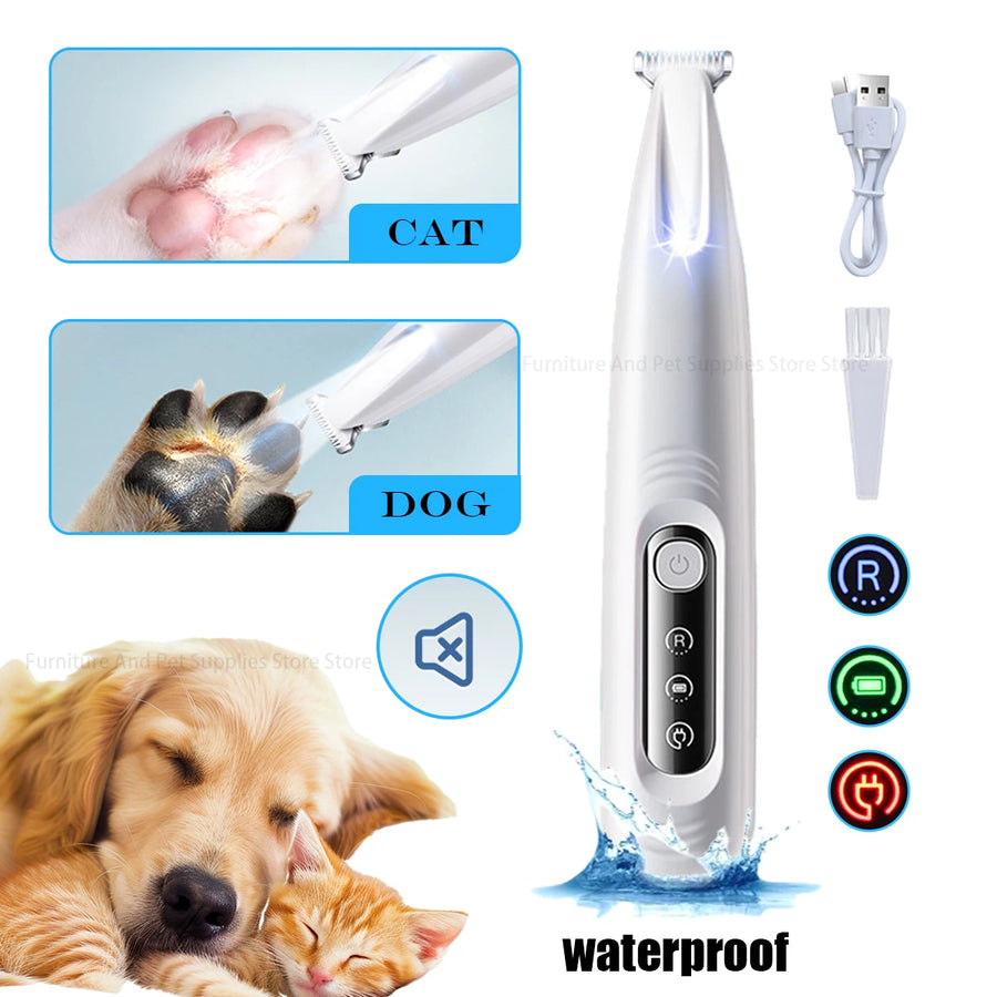Cordless pet paw trimmer with LED light