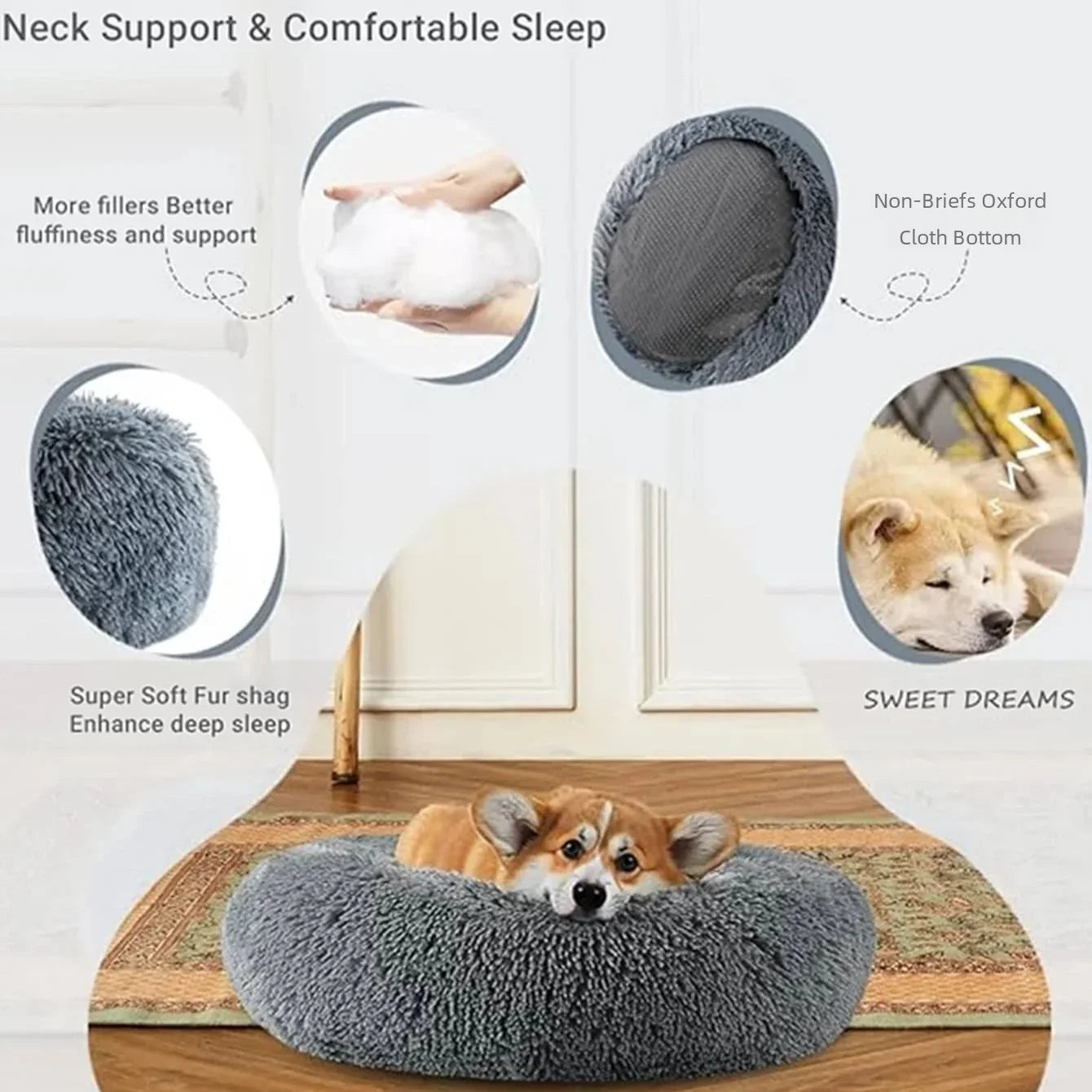 Soft faux fur dog bed