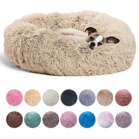 Plush calming donut pet bed with dog — photo 1