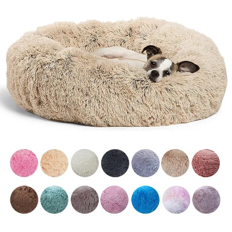 Plush calming donut pet bed