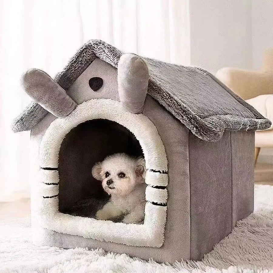 Plush Covered Pet House Bed