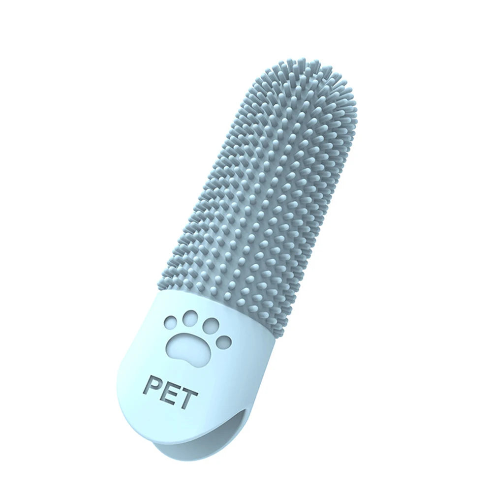 Brushing dog teeth with finger brush